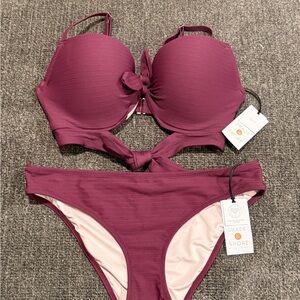Shade & Shore Women's Tie-Front Bikini Set in Burgundy